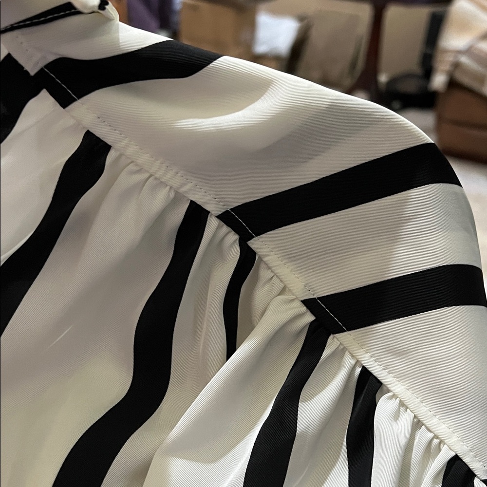 H&M Black & White Striped Midi Shirt Dress with Belt c199 Large - Picture 4 of 10